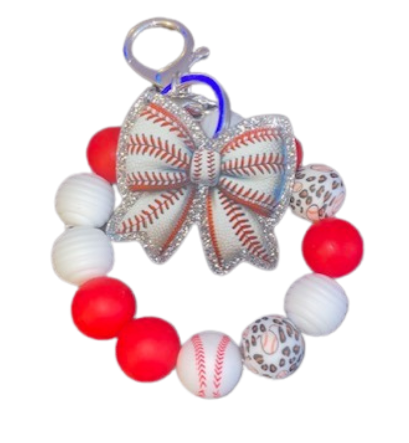 Baseball W/ Bow Charm Key chain